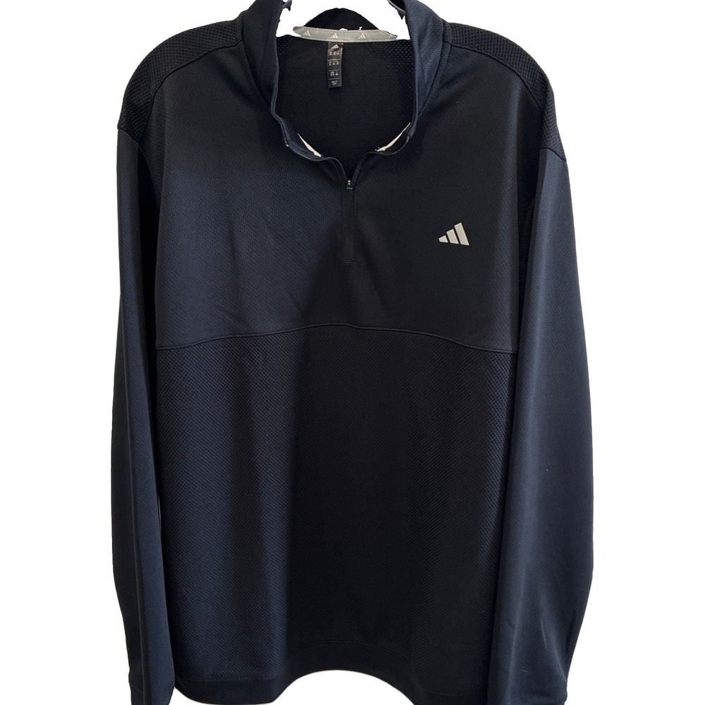 ADIDAS~ Men's Black 1/4 Zip Mock Neck Pullover Long Sleeve. XL NWT